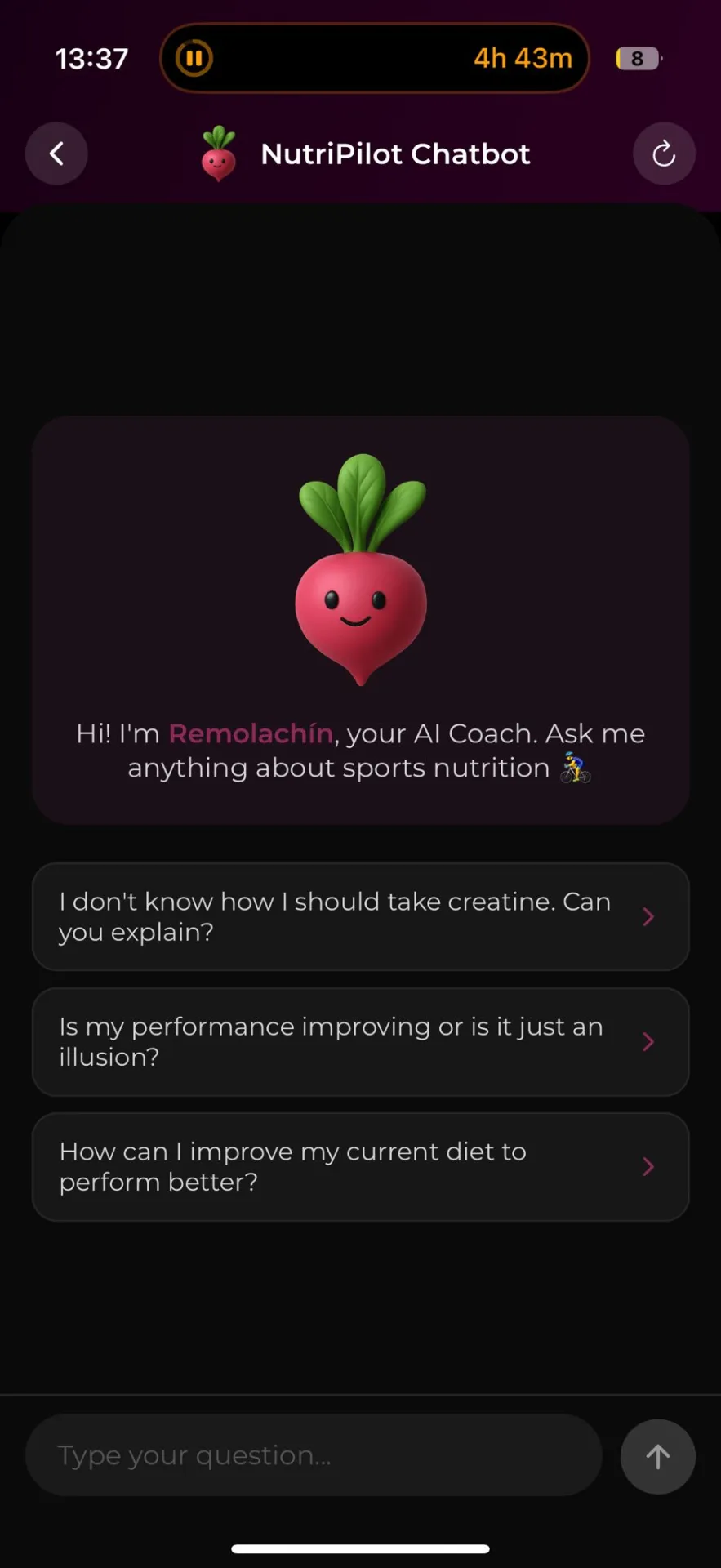 Pantalla de la app: chat con Pilot, el asistente de IA